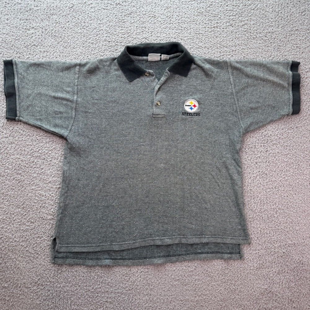 Vintage Dynasty Legends Pittsburgh Steelers Polo‎ Shirt Grey Mens Size M